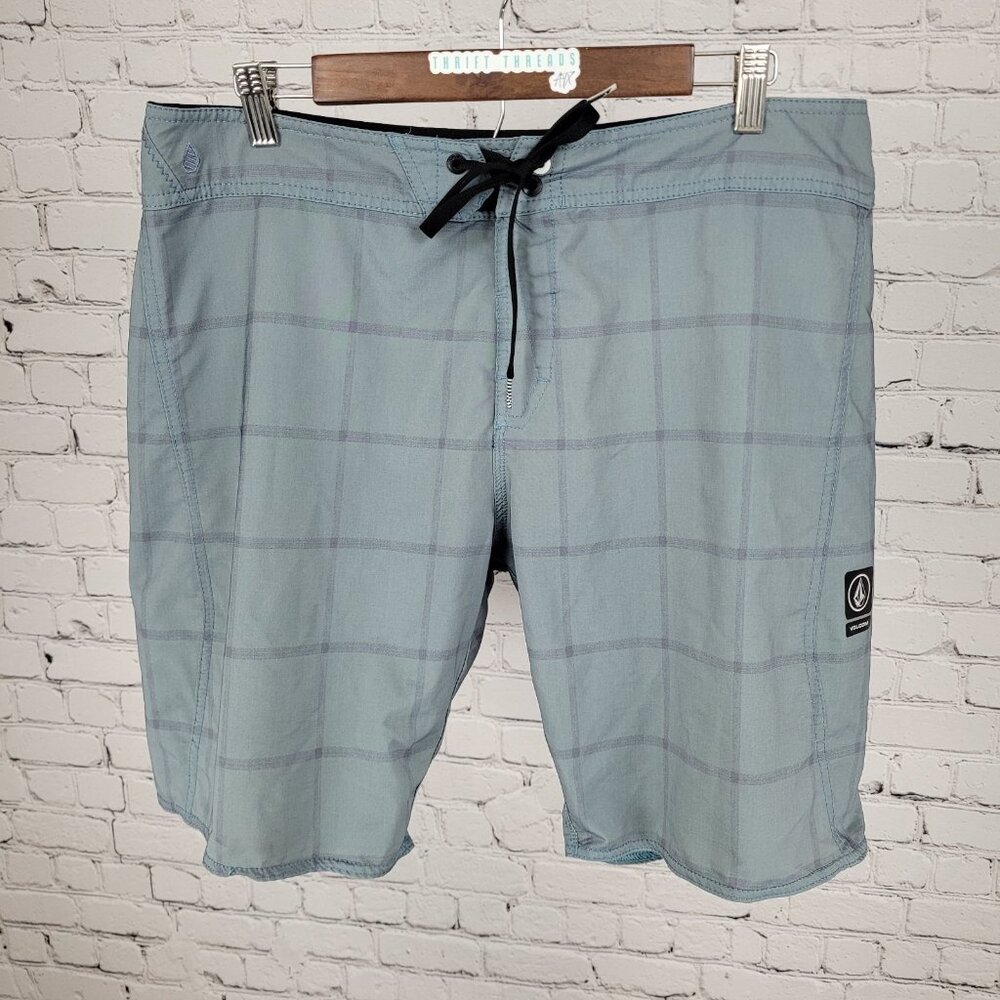 Volcom Blue Lightweight Stretch Back Pocket Board Shorts Swim Trunks Size 34x9